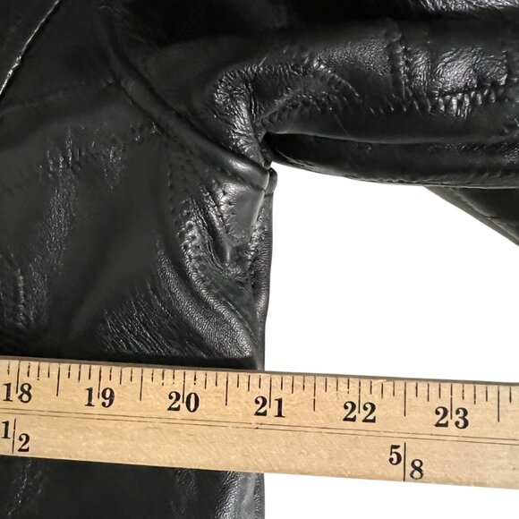Vintage Cellini Long Full Grain Black Patchwork Leather Matrix Jacket Size XL - Picture 10 of 13